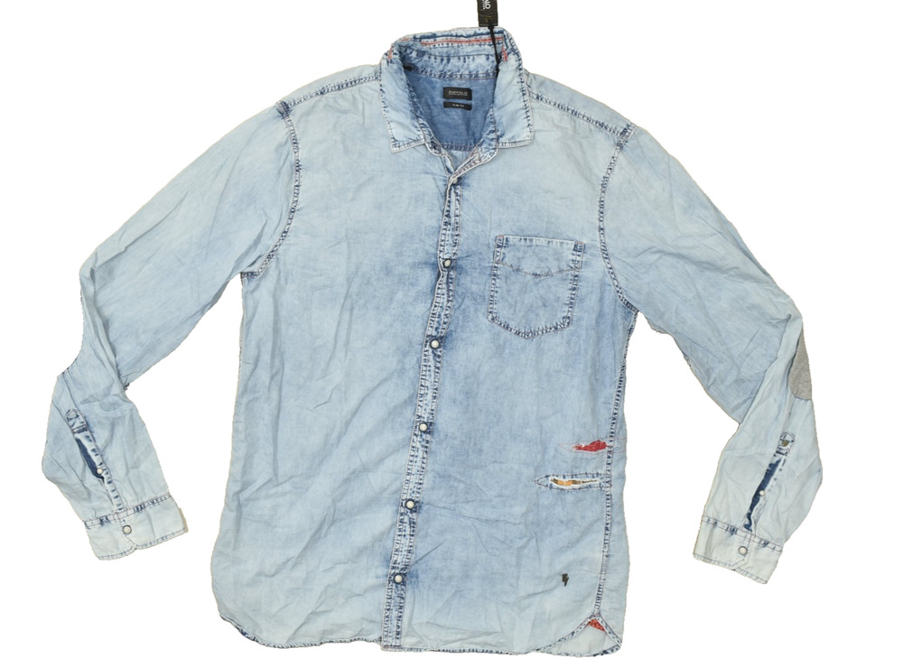 Buffalo David Bitton Men's Blue Acid Wash Slim Fit Pear Snap Button Shirt XXL